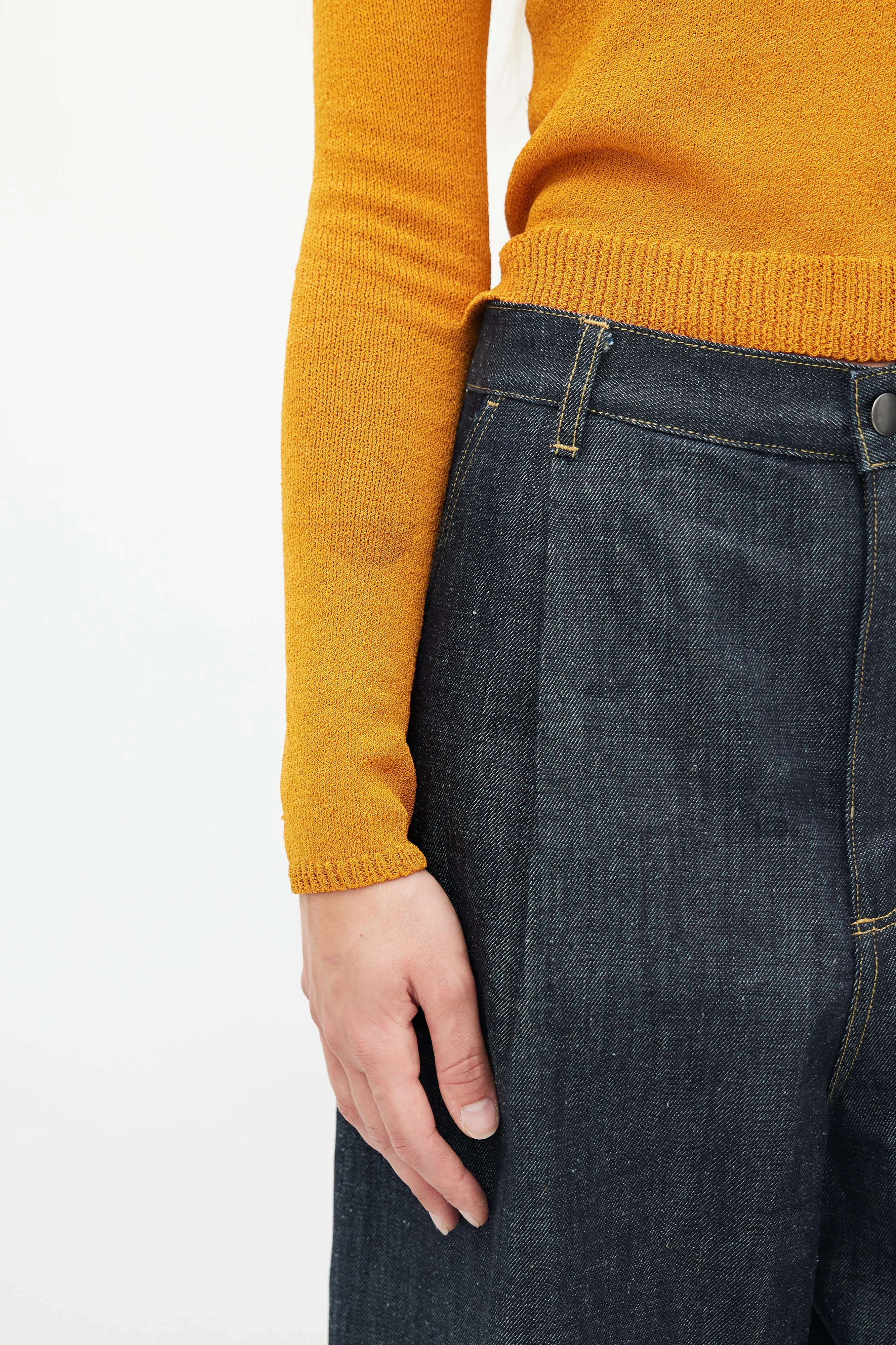 Orange V-Neck Knit Sweater