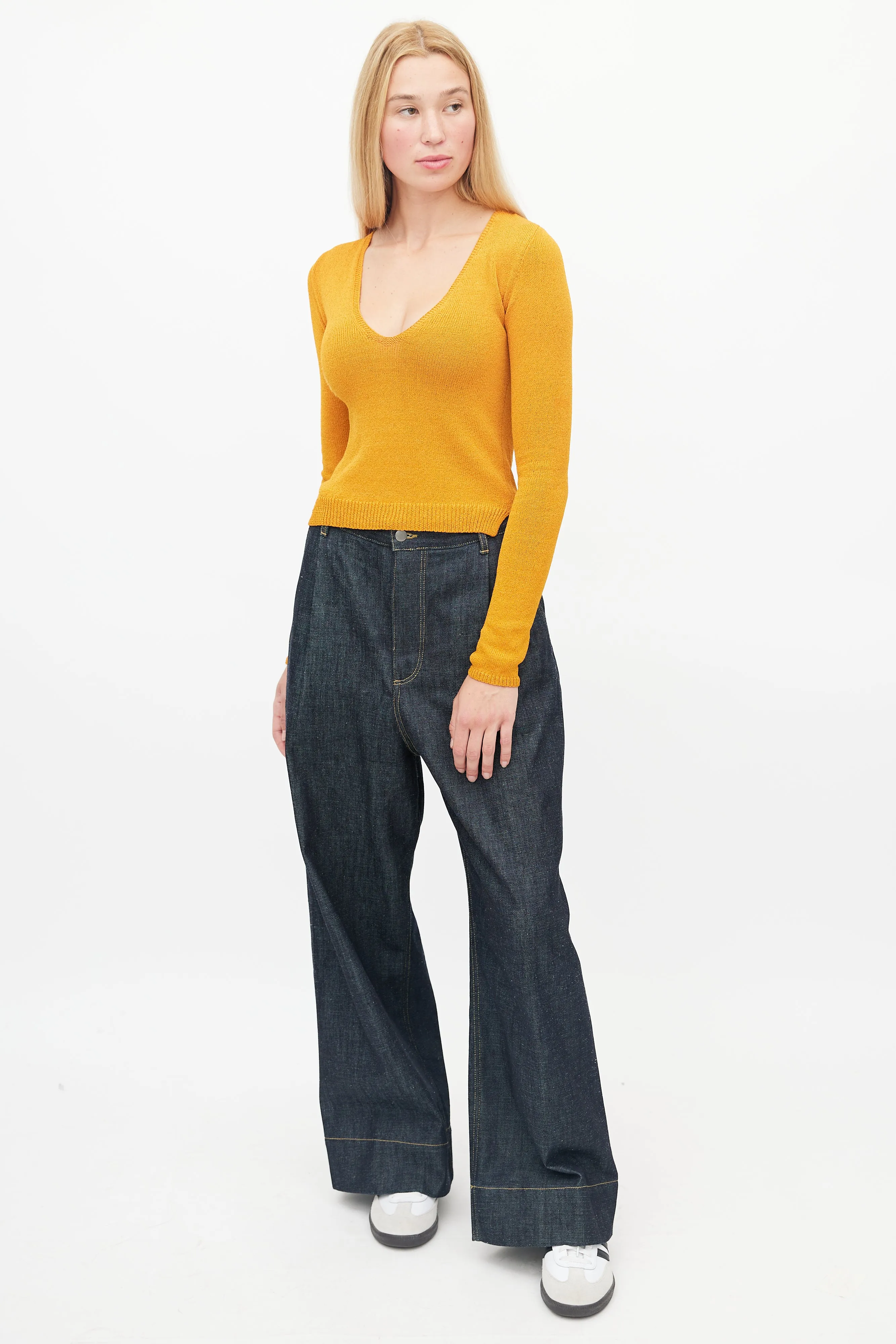 Orange V-Neck Knit Sweater