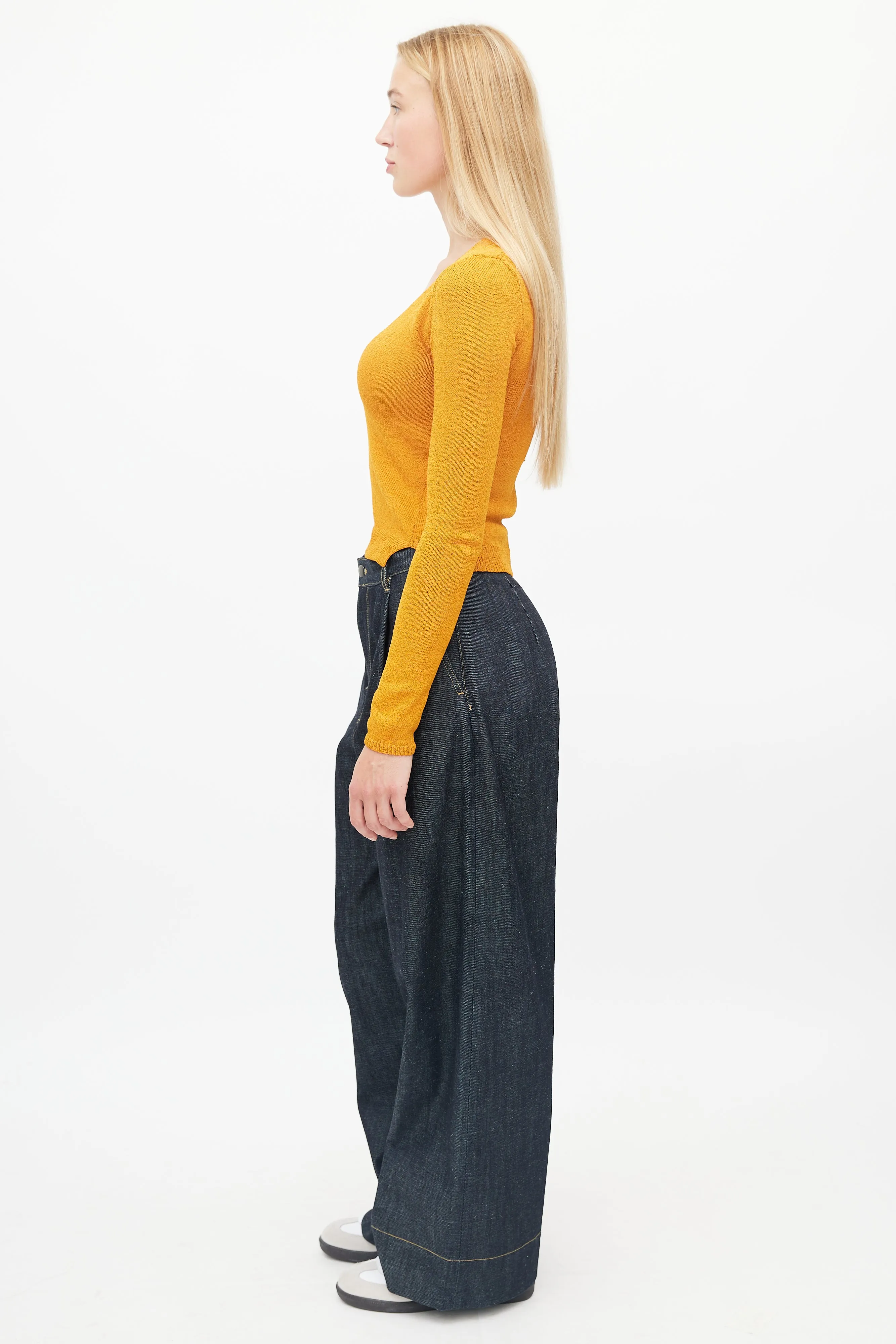 Orange V-Neck Knit Sweater