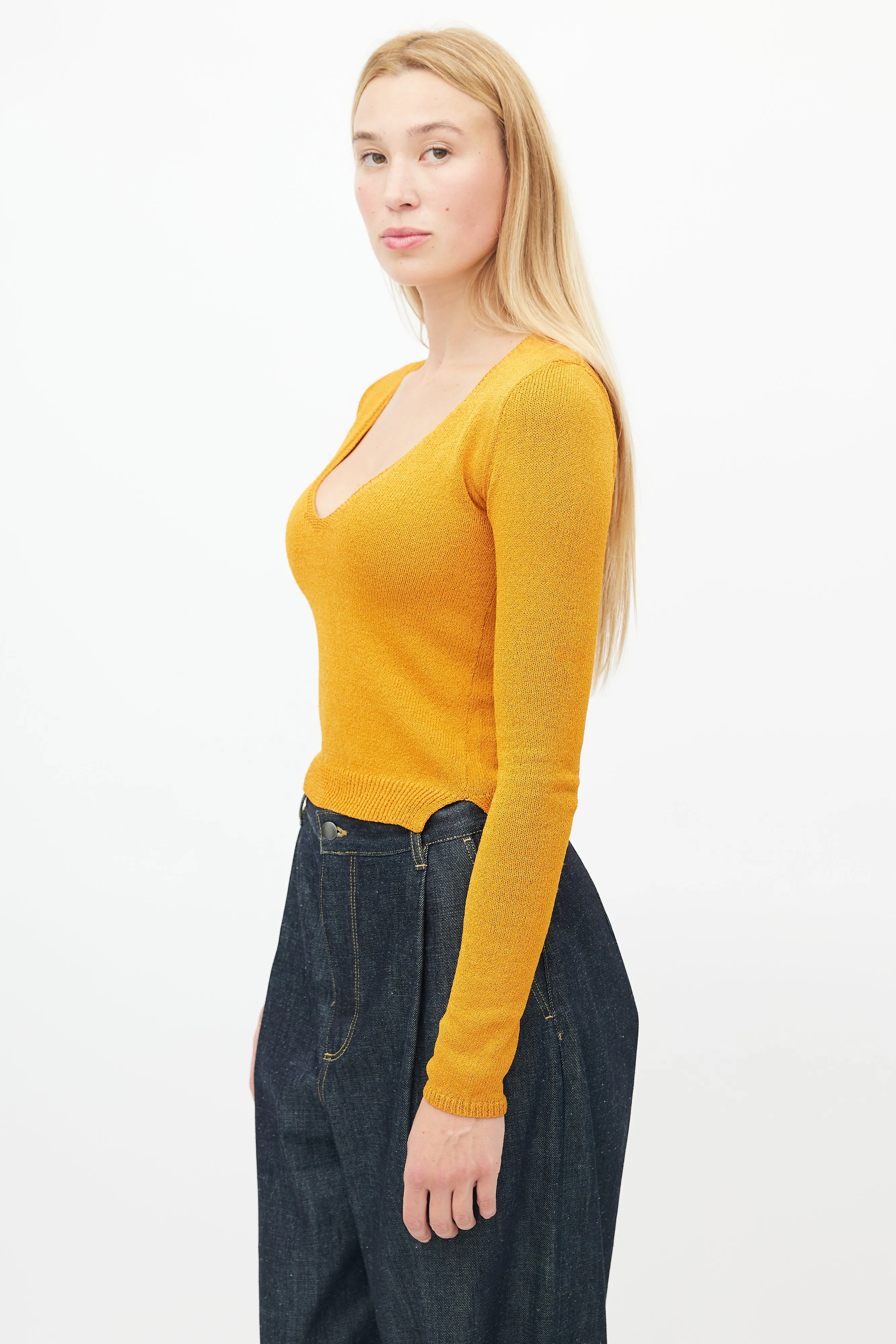 Orange V-Neck Knit Sweater
