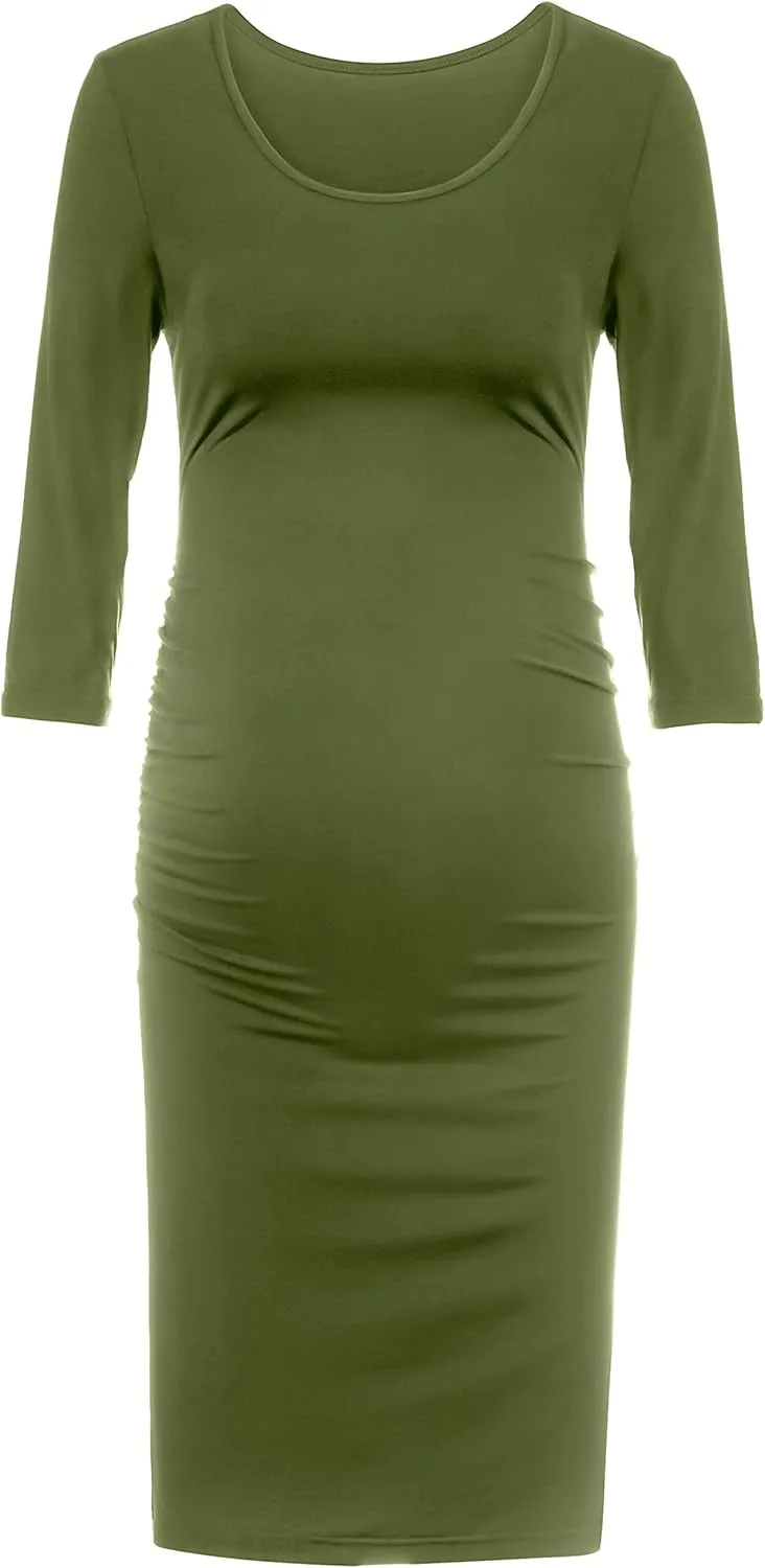 Peauty Everyday Essentials Maternity Bodycon Dress Side Ruch & Short Sleeve Dress for Baby Shower Daily (S-2XL)