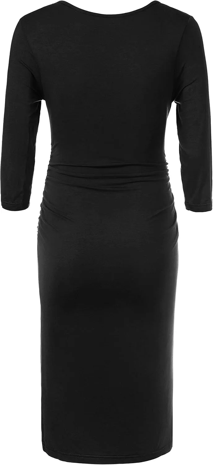 Peauty Everyday Essentials Maternity Bodycon Dress Side Ruch & Short Sleeve Dress for Baby Shower Daily (S-2XL)