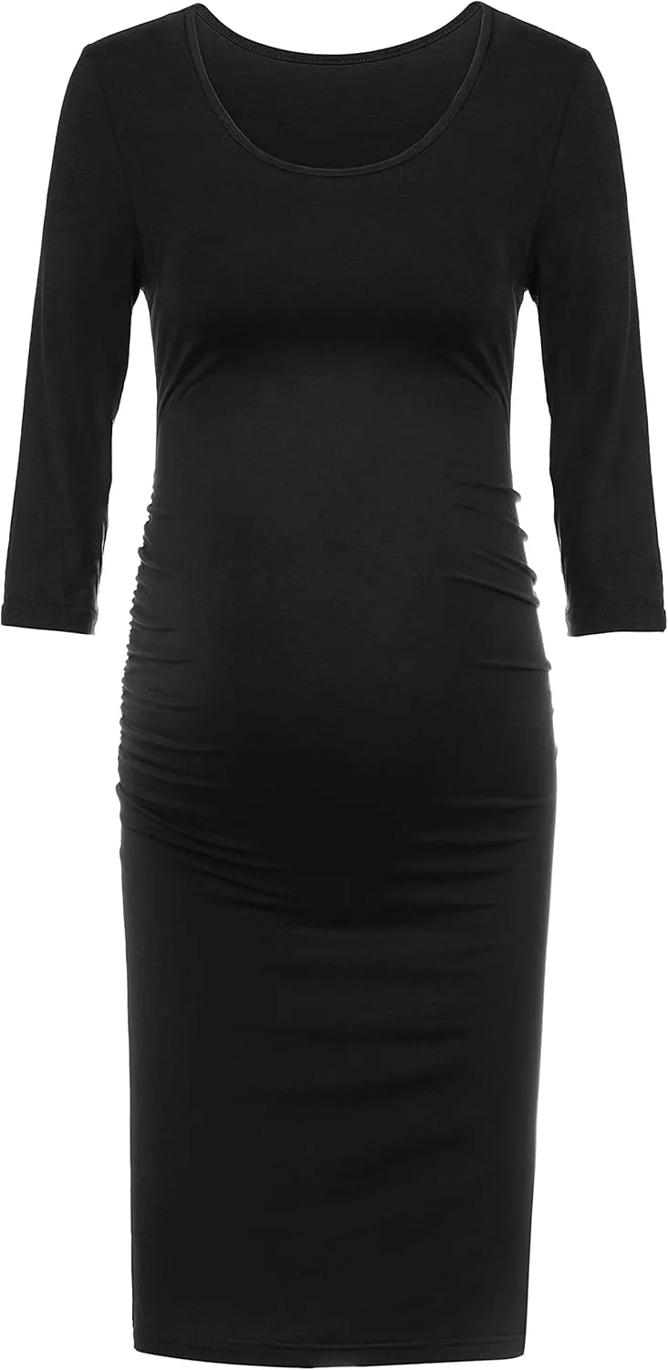 Peauty Everyday Essentials Maternity Bodycon Dress Side Ruch & Short Sleeve Dress for Baby Shower Daily (S-2XL)