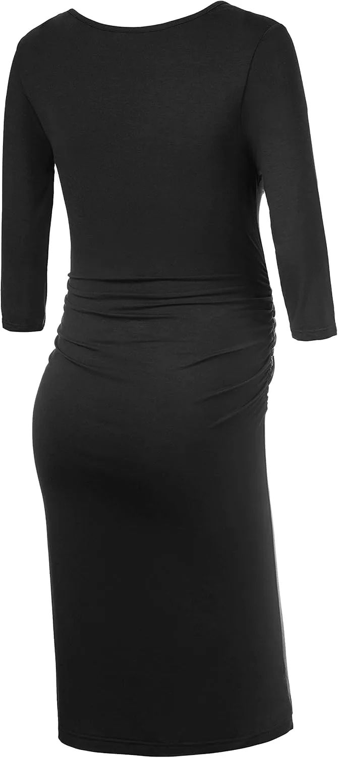 Peauty Everyday Essentials Maternity Bodycon Dress Side Ruch & Short Sleeve Dress for Baby Shower Daily (S-2XL)
