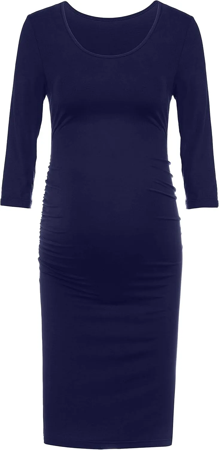 Peauty Everyday Essentials Maternity Bodycon Dress Side Ruch & Short Sleeve Dress for Baby Shower Daily (S-2XL)