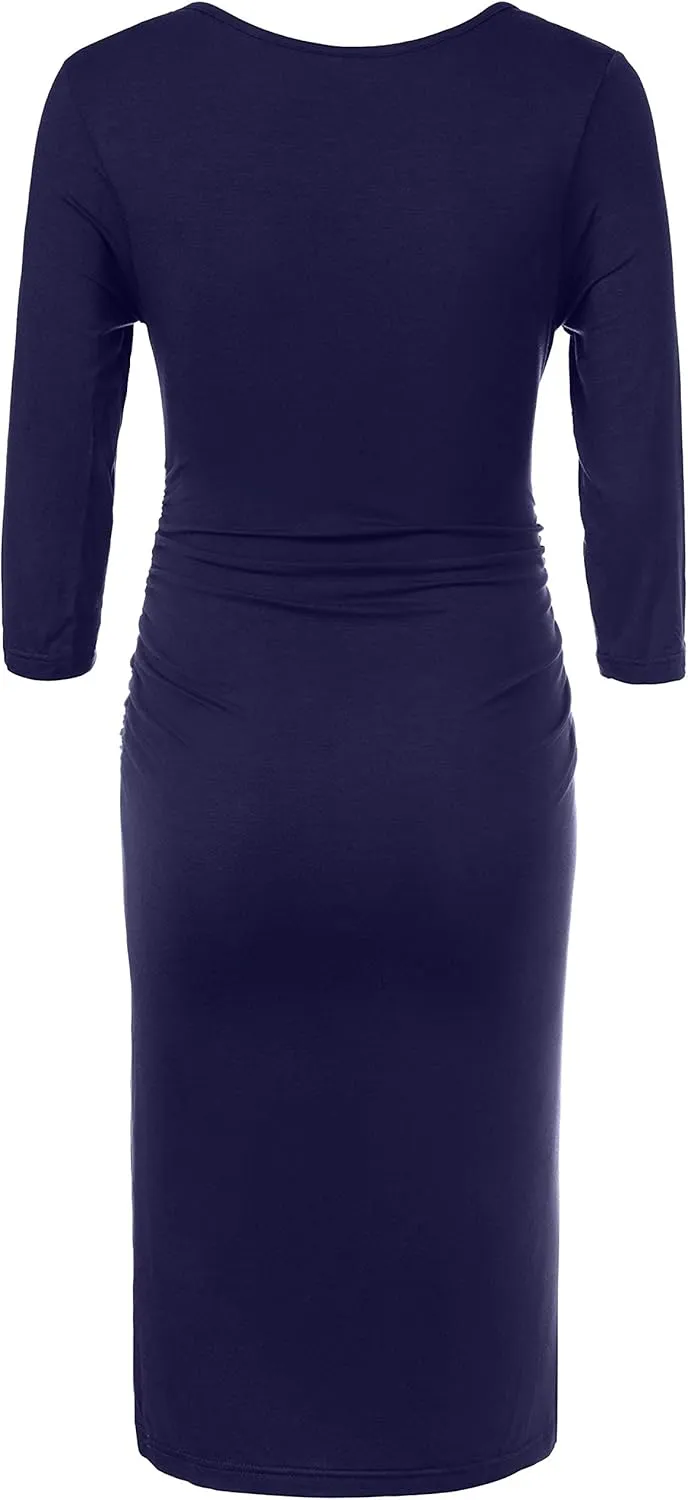 Peauty Everyday Essentials Maternity Bodycon Dress Side Ruch & Short Sleeve Dress for Baby Shower Daily (S-2XL)