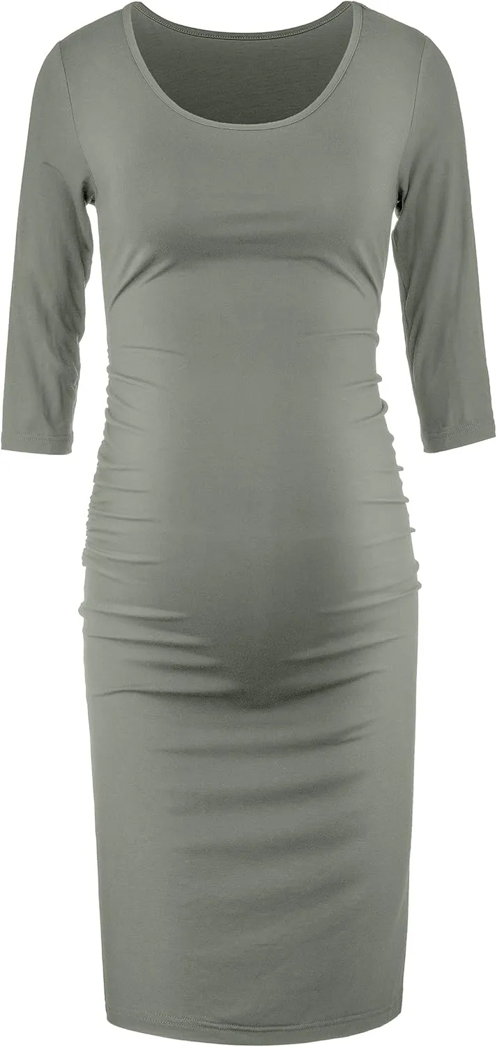 Peauty Everyday Essentials Maternity Bodycon Dress Side Ruch & Short Sleeve Dress for Baby Shower Daily (S-2XL)
