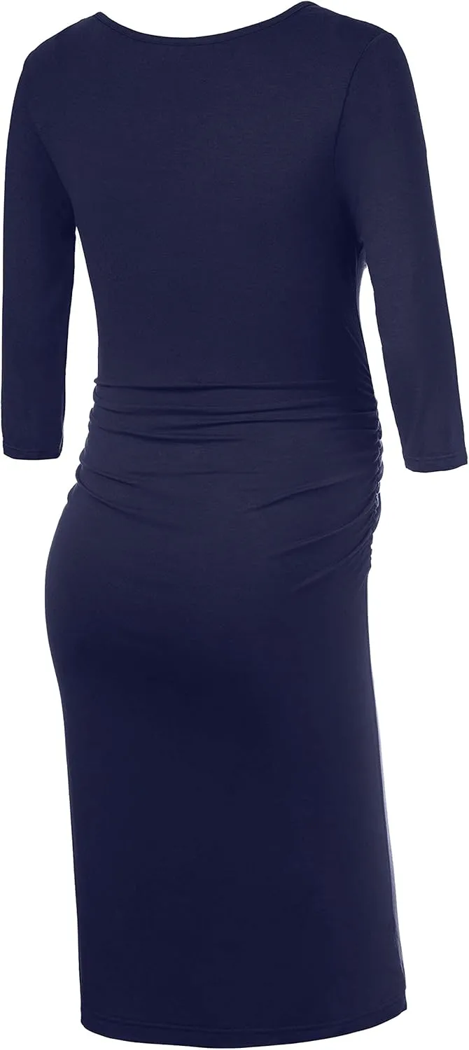 Peauty Everyday Essentials Maternity Bodycon Dress Side Ruch & Short Sleeve Dress for Baby Shower Daily (S-2XL)