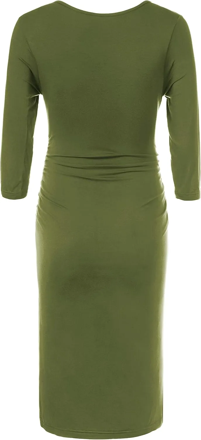 Peauty Everyday Essentials Maternity Bodycon Dress Side Ruch & Short Sleeve Dress for Baby Shower Daily (S-2XL)