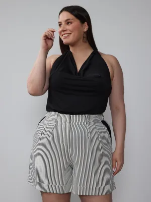 Plus Yarn-Dyed Striped Pleated Shorts