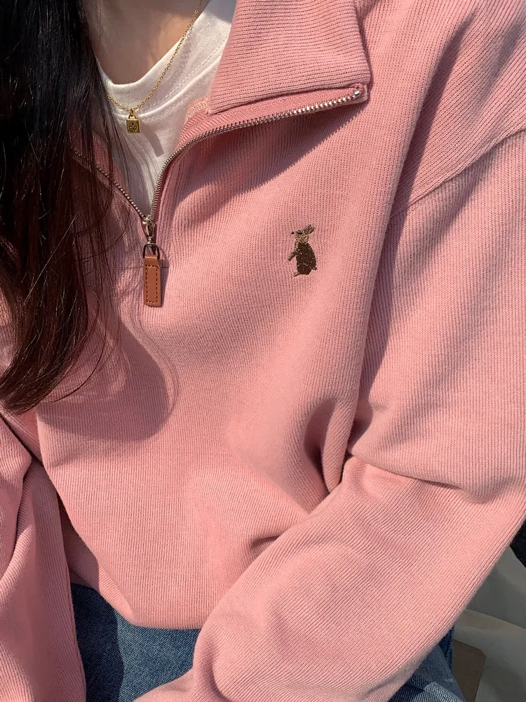 Purpdrank - Vintage Women Sweatshirt Autumn Casual Loose Solid White Zip Up Polo Collar Basic Winter Female Oversized Tops Pullover Hoodies