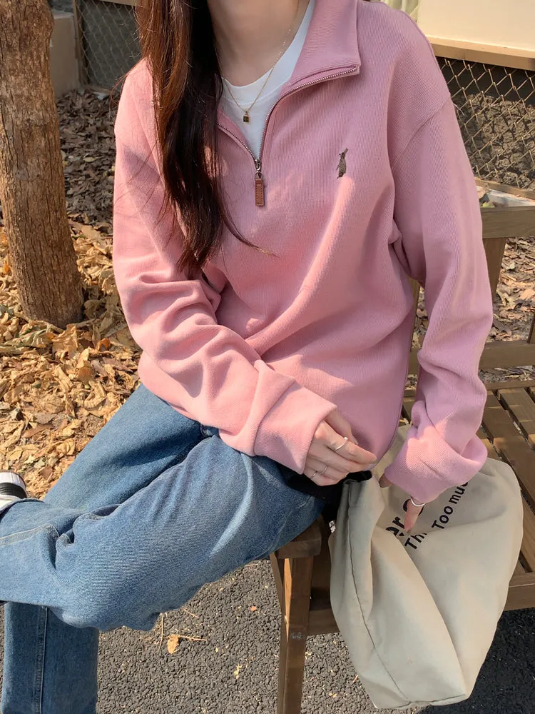 Purpdrank - Vintage Women Sweatshirt Autumn Casual Loose Solid White Zip Up Polo Collar Basic Winter Female Oversized Tops Pullover Hoodies