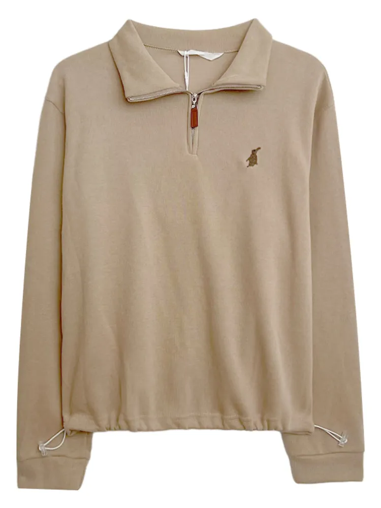 Purpdrank - Vintage Women Sweatshirt Autumn Casual Loose Solid White Zip Up Polo Collar Basic Winter Female Oversized Tops Pullover Hoodies