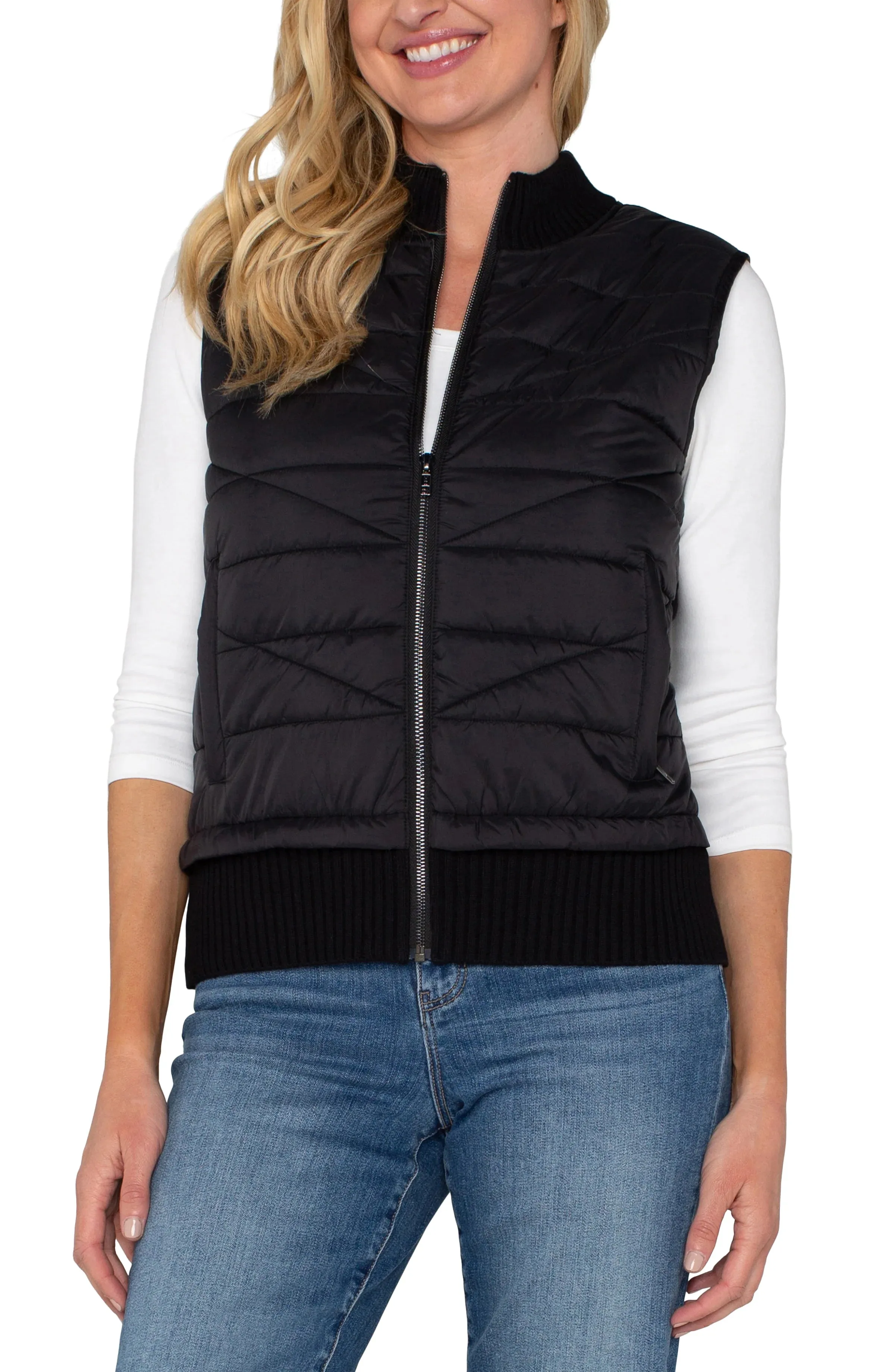 Quilted Front Full Zip Sweater Vest