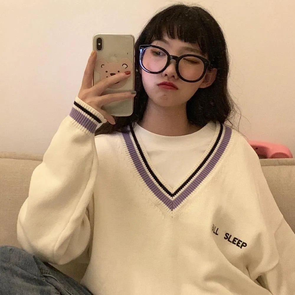 "FALL SLEEP" V-Neck Sweater