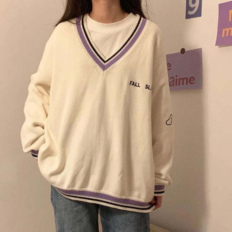 "FALL SLEEP" V-Neck Sweater