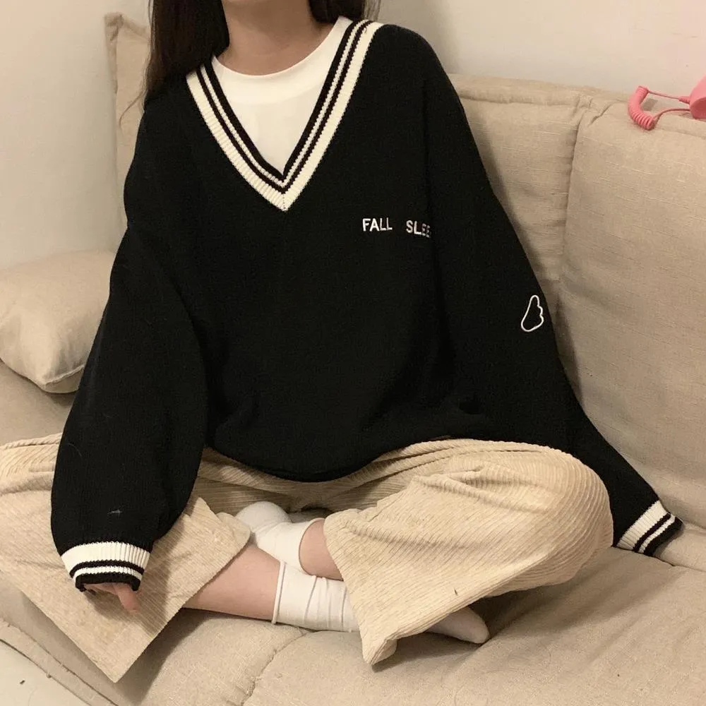 "FALL SLEEP" V-Neck Sweater