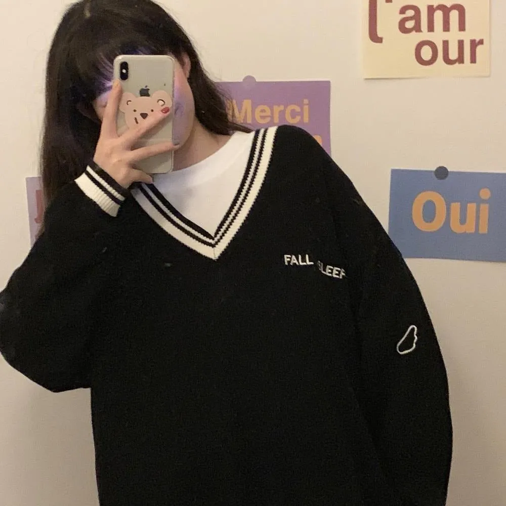 "FALL SLEEP" V-Neck Sweater