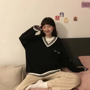 "FALL SLEEP" V-Neck Sweater