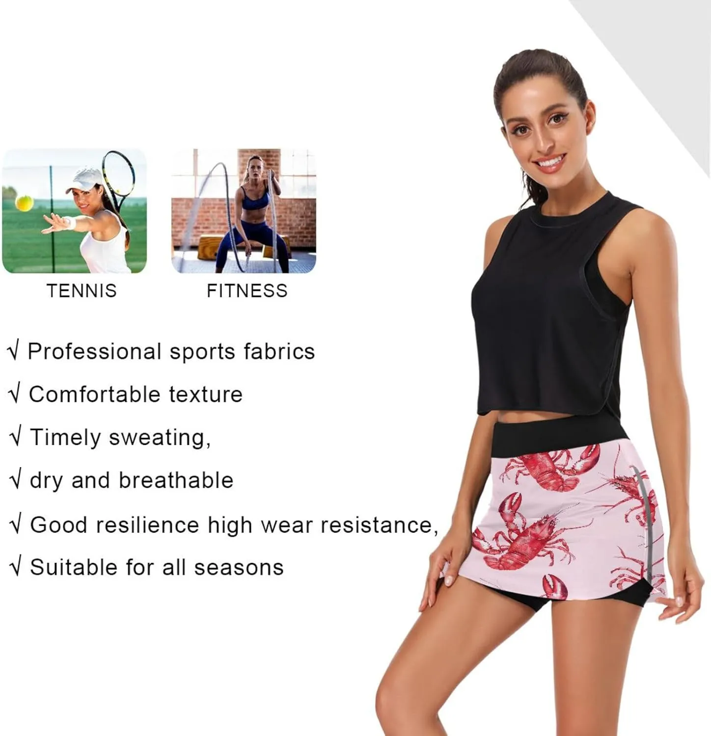 Red Lobster Athletic Skorts for Women with Pockets High Waist Skirt for Running Tennis Golf Workout