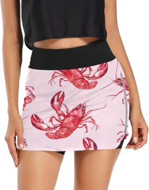 Red Lobster Athletic Skorts for Women with Pockets High Waist Skirt for Running Tennis Golf Workout