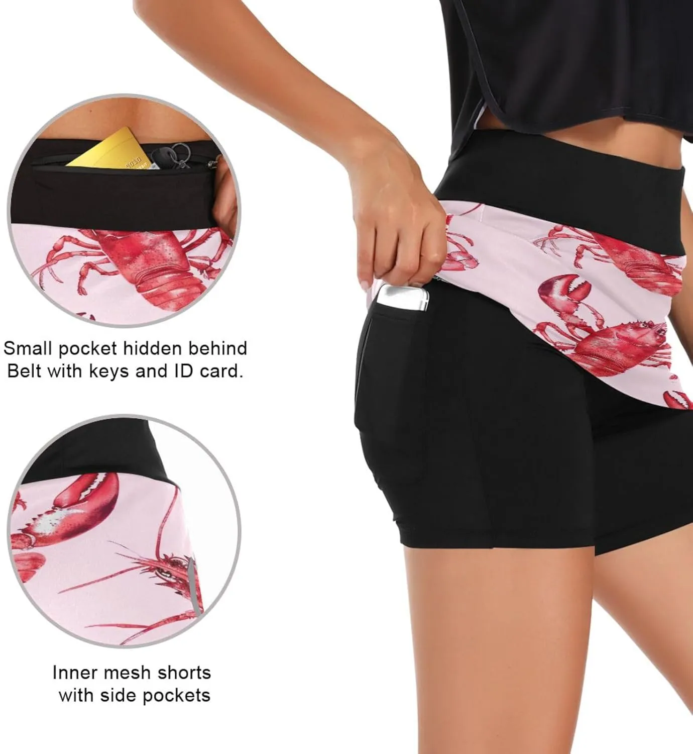 Red Lobster Athletic Skorts for Women with Pockets High Waist Skirt for Running Tennis Golf Workout