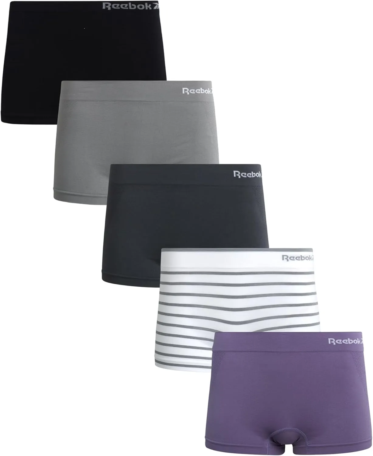 Reebok Women's Boy Shorts Underwear - 5 Pack Stretch Performance Boyshort Panties - Seamless Underwear for Women (S-XXL)
