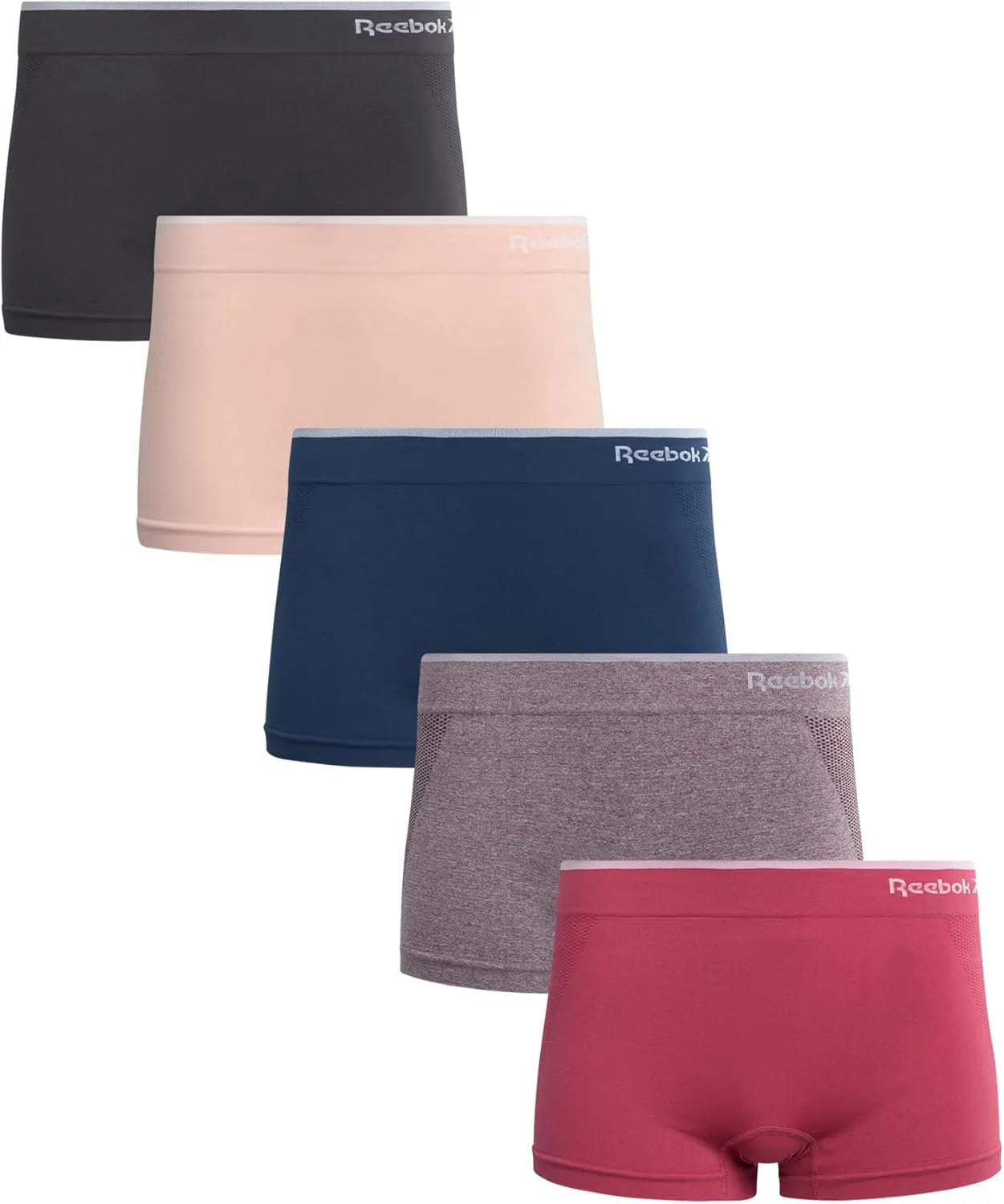 Reebok Women's Boy Shorts Underwear - 5 Pack Stretch Performance Boyshort Panties - Seamless Underwear for Women (S-XXL)