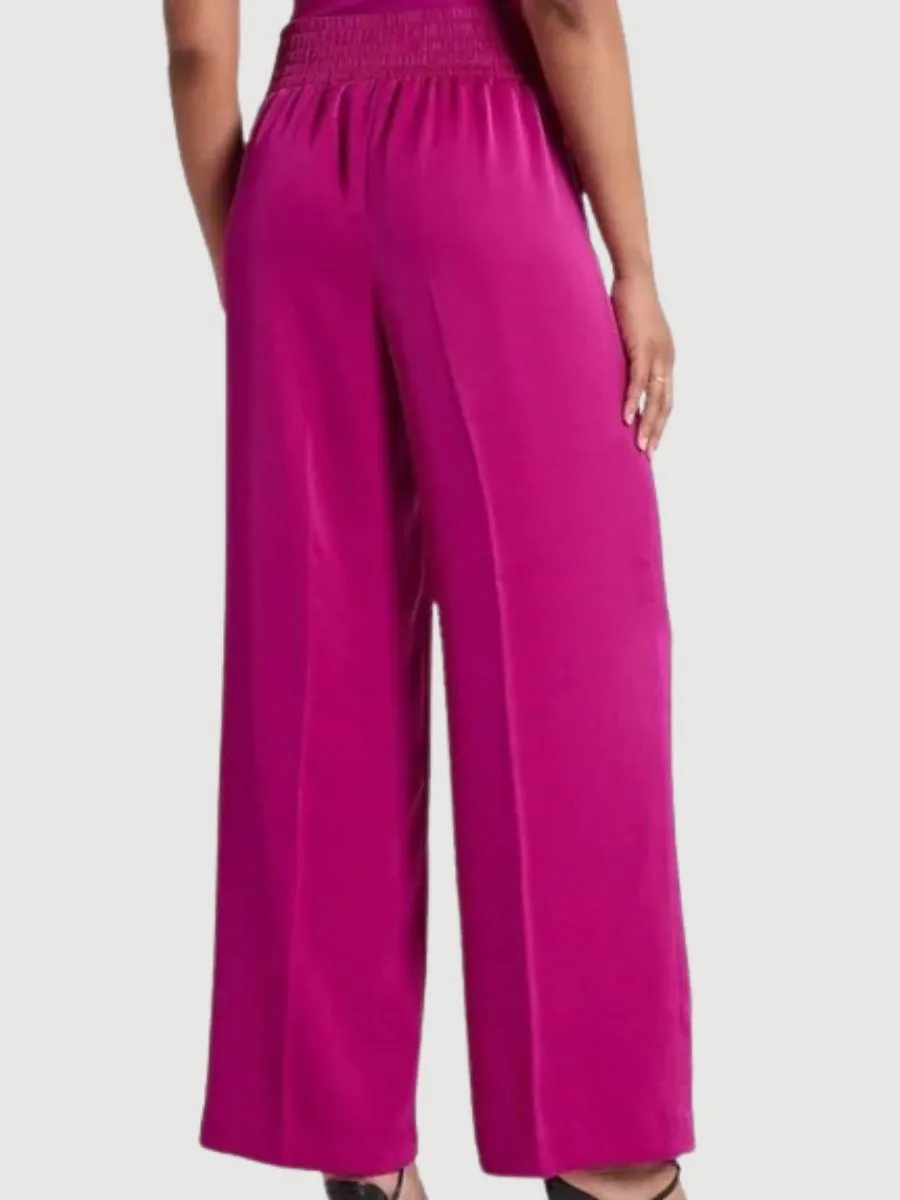 Satin Pleat Wide Leg Pant Magenta