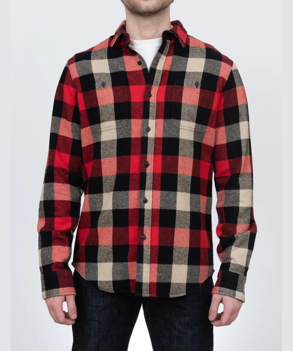 Schott NYC Men's Plaid Flannel Shirt - Black/Red