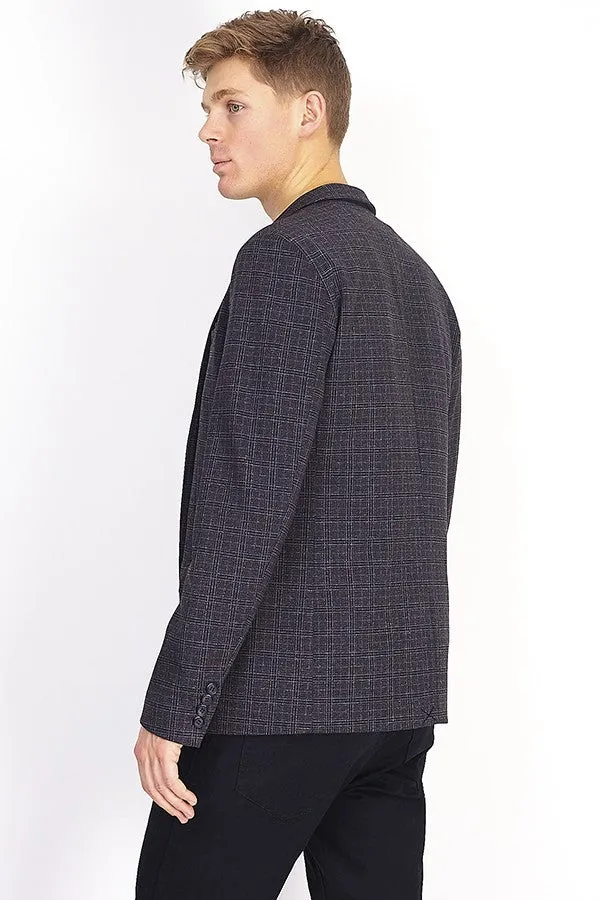 SINGLE BREASTED DARK GREY CHECKED BLAZER