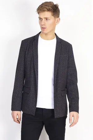 SINGLE BREASTED DARK GREY CHECKED BLAZER