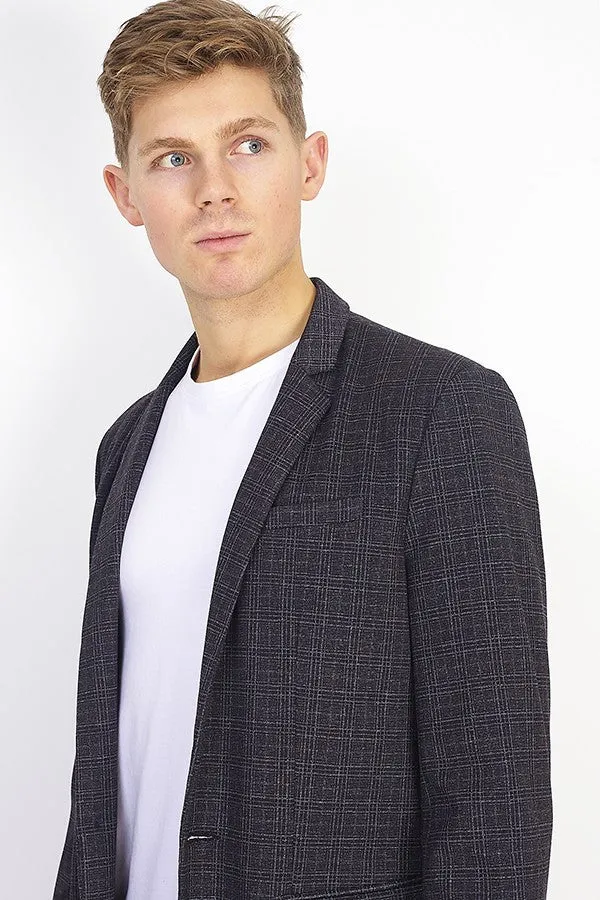 SINGLE BREASTED DARK GREY CHECKED BLAZER
