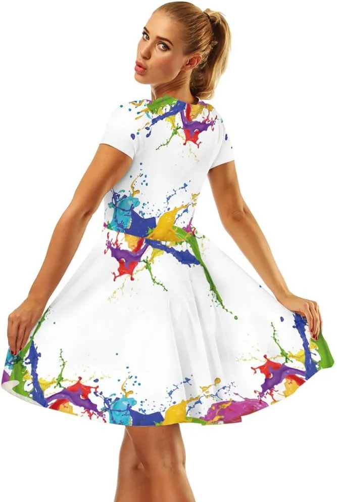 Sister Amy Women's Galaxy Printed Elastic Round Neck Sleeveless Shaping Camisole Skater