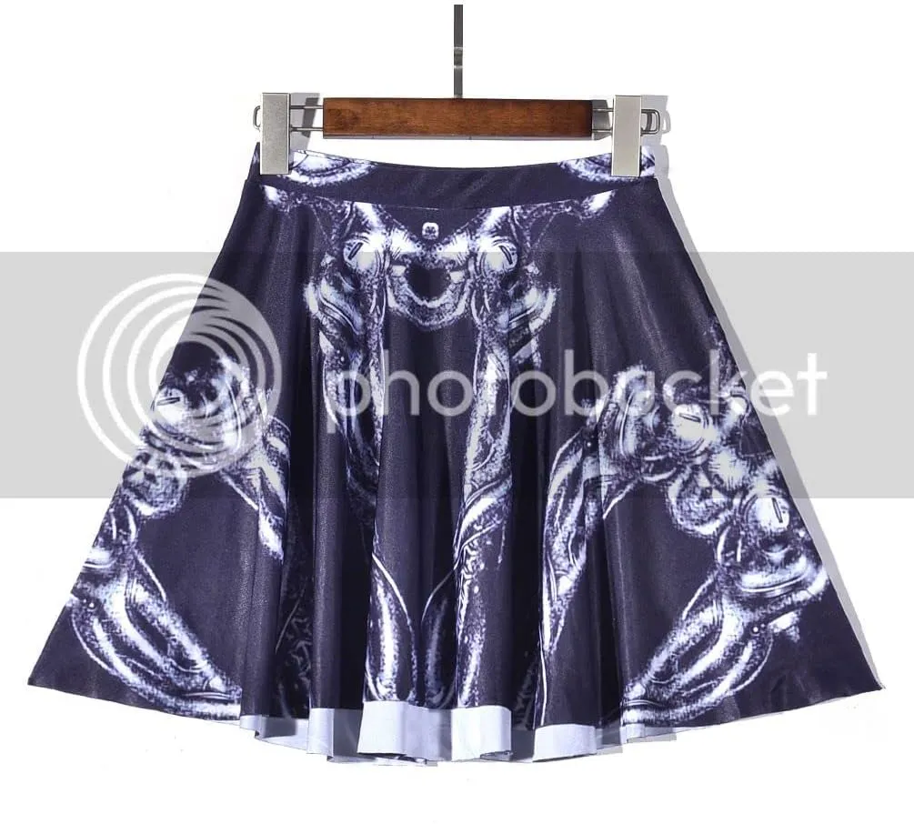 Sister Amy Women's Pleated Elastic Waist Band Flared Printed Midi Skater