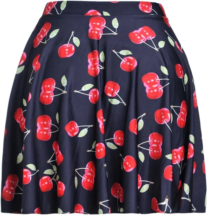 Sister Amy Women's Pleated Elastic Waist Band Flared Printed Midi Skater