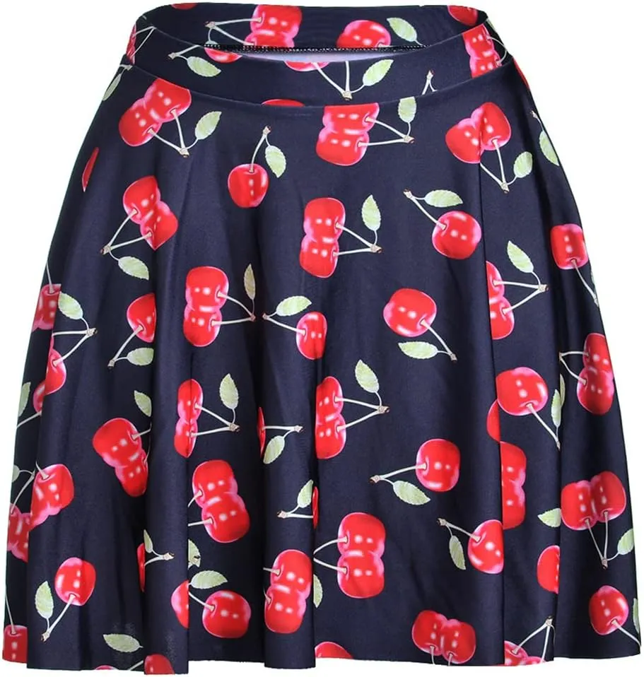 Sister Amy Women's Pleated Elastic Waist Band Flared Printed Midi Skater