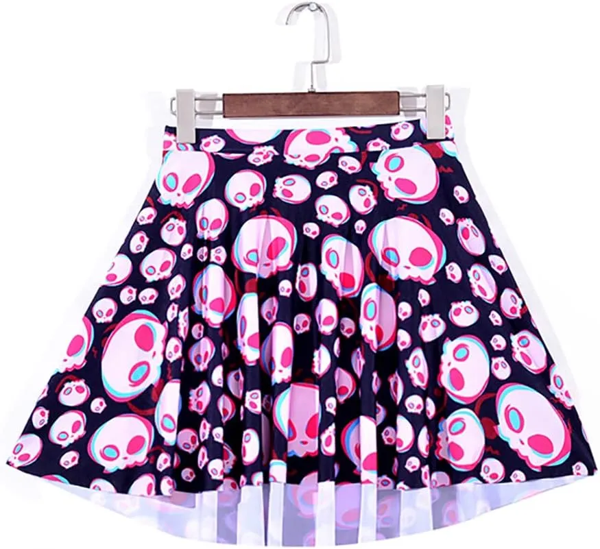 Sister Amy Women's Pleated Elastic Waist Band Flared Printed Midi Skater