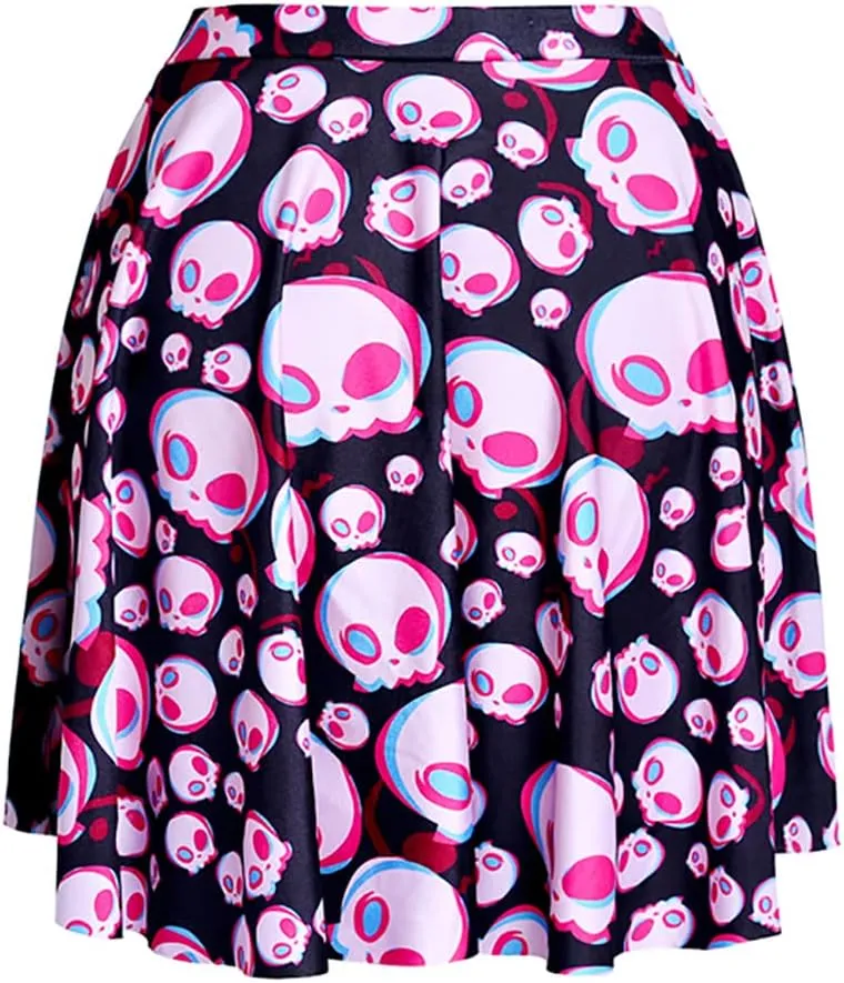 Sister Amy Women's Pleated Elastic Waist Band Flared Printed Midi Skater