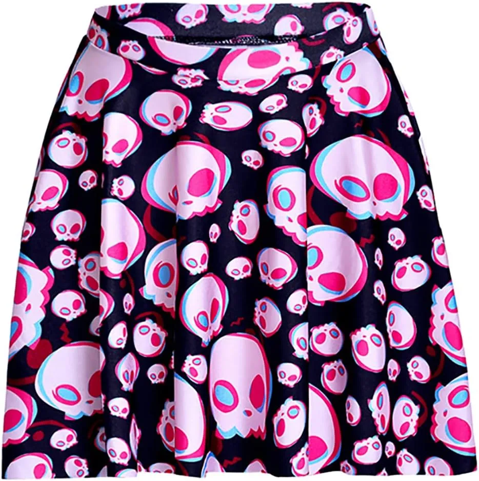 Sister Amy Women's Pleated Elastic Waist Band Flared Printed Midi Skater