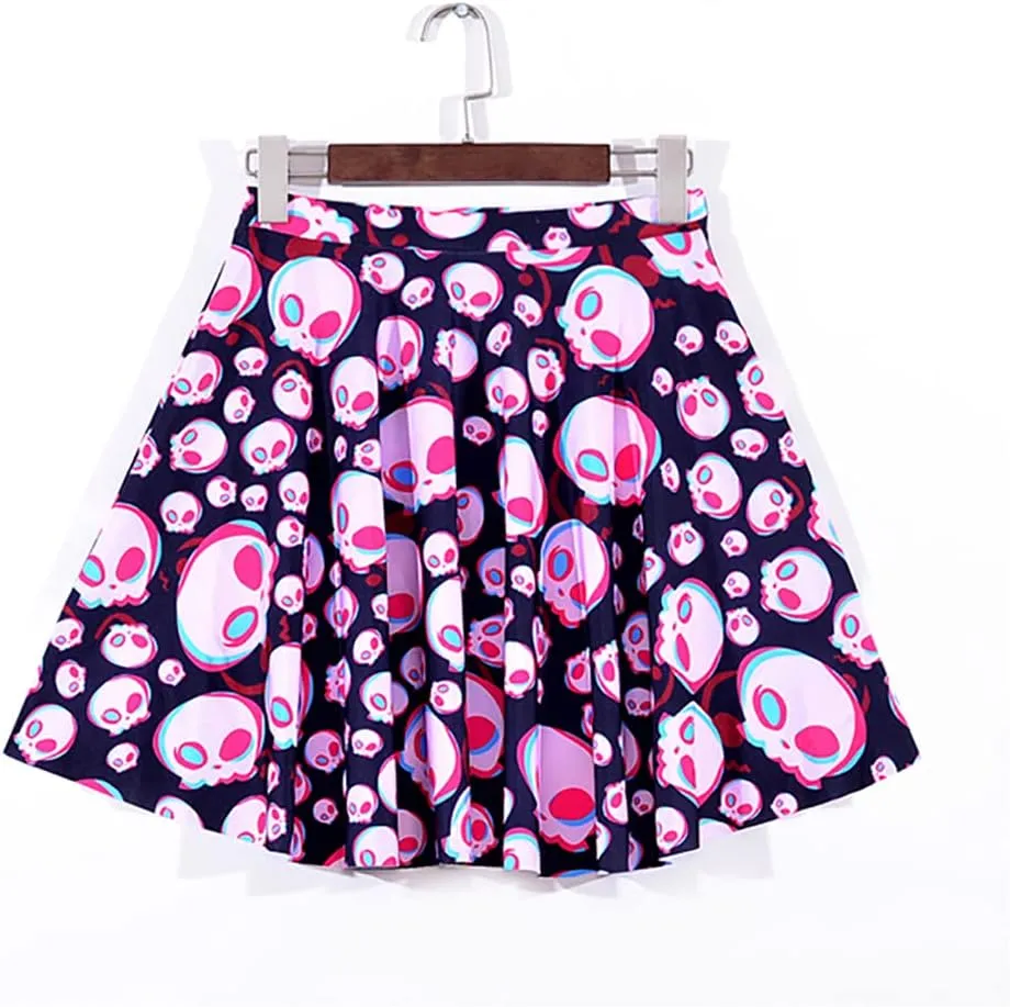 Sister Amy Women's Pleated Elastic Waist Band Flared Printed Midi Skater