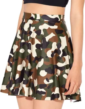Sister Amy Women's Pleated Elastic Waist Band Flared Printed Midi Skater
