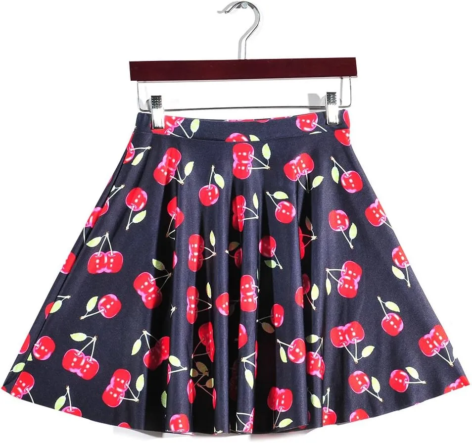 Sister Amy Women's Pleated Elastic Waist Band Flared Printed Midi Skater