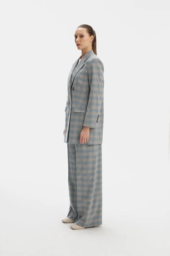 SKY BLUE DOUBLE-BRESTED JACKET IN CHECKS