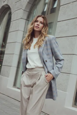 SKY BLUE DOUBLE-BRESTED JACKET IN CHECKS