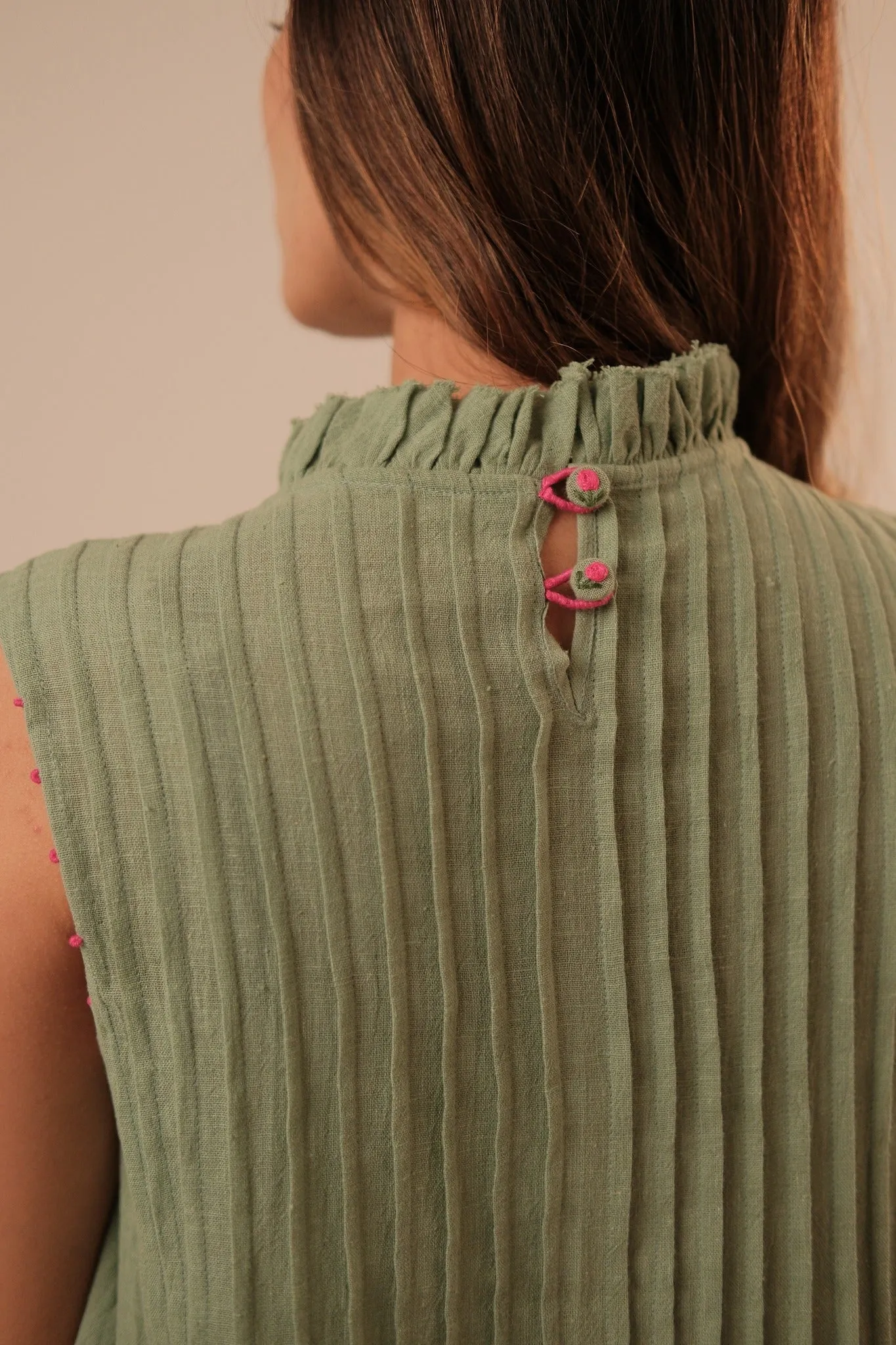 Soft Green Pleated Dress