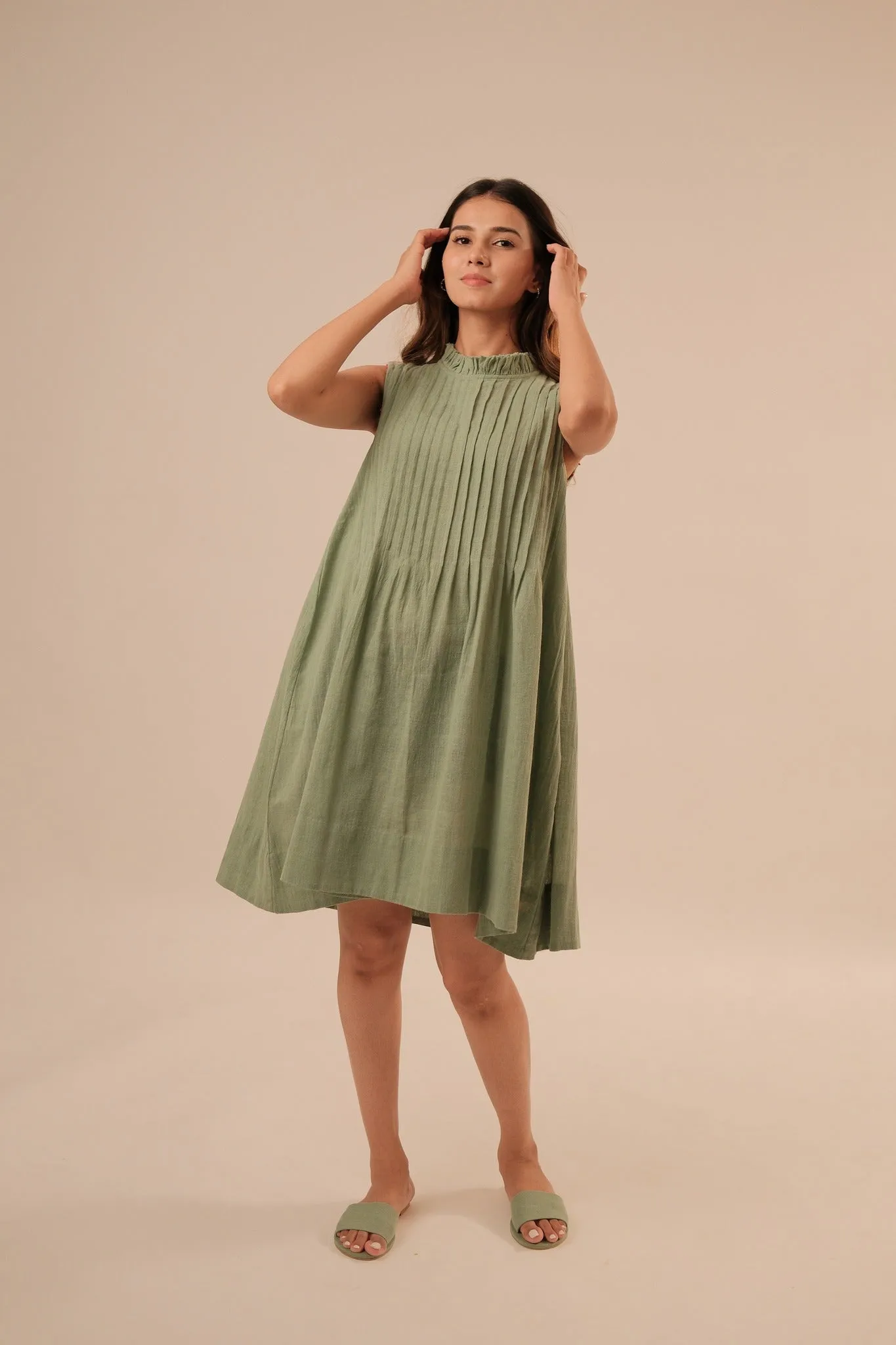 Soft Green Pleated Dress