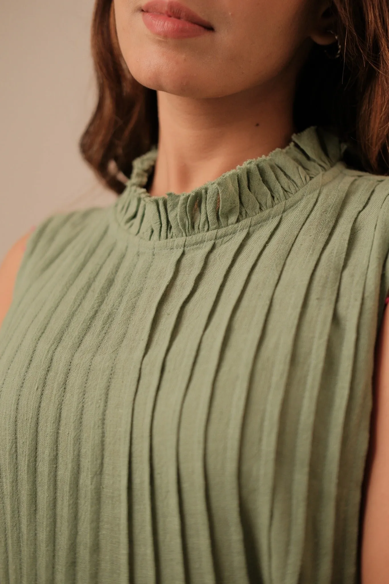 Soft Green Pleated Dress