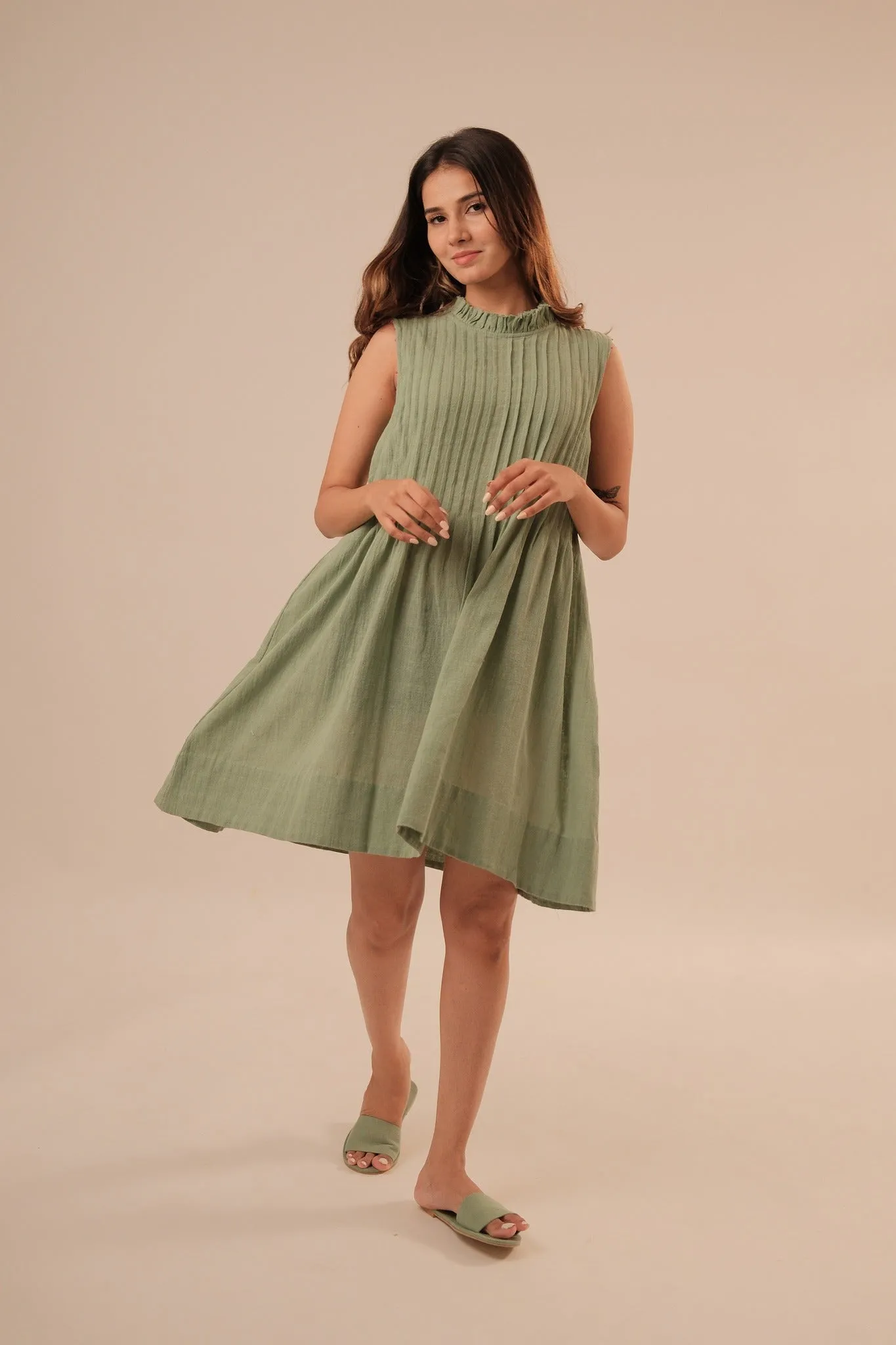 Soft Green Pleated Dress