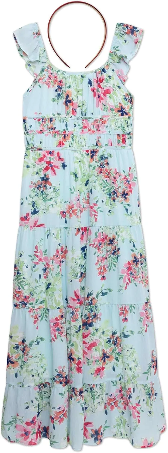 Speechless Girls' Flutter Sleeve Chiffon Maxi Dress